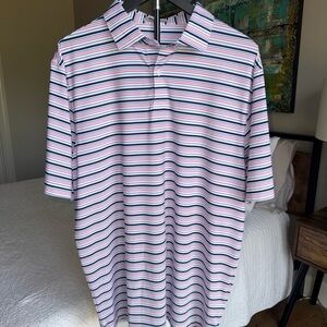 Straight Down Men's Striped Polo golf performance Shirt - Blue, Pink, White